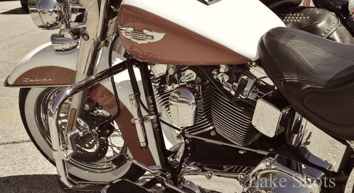 Brown and white Harley Davidson