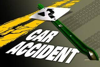 "Car accident" written on cartoon road